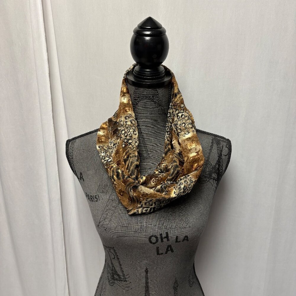 Animal Print Infinity Scarf Lightweight Silky Brown Black Fashion Accessory